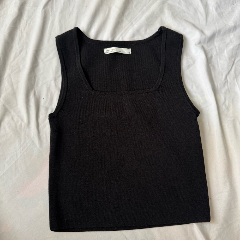 OAK + FORT Black Fitted Crop Tank Top